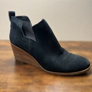 Toms Gwen Wedge Bootie 8 Womens Black Suede Comfort Cutout Boots Pull On Leather